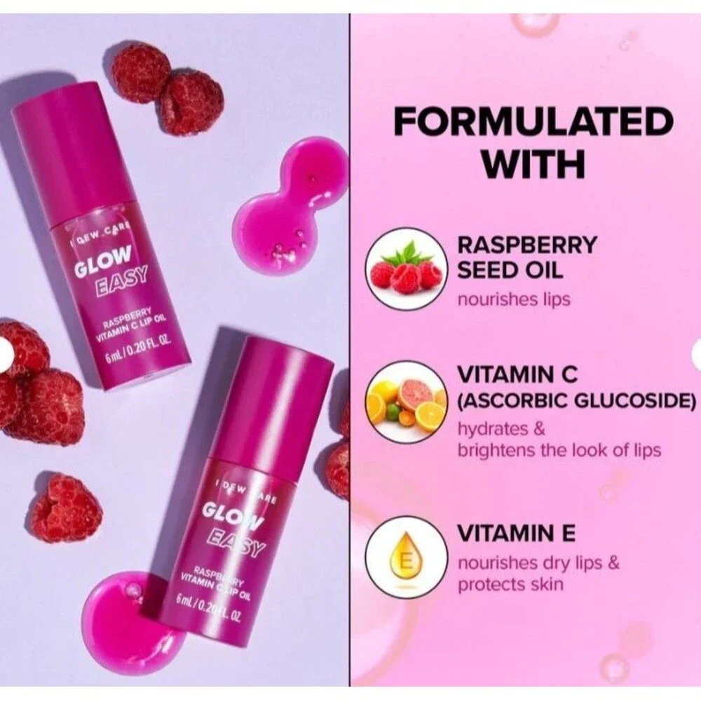 I Dew Care Glow Easy Raspberry Vitamin C Lip Oil Tinted Gloss NIB